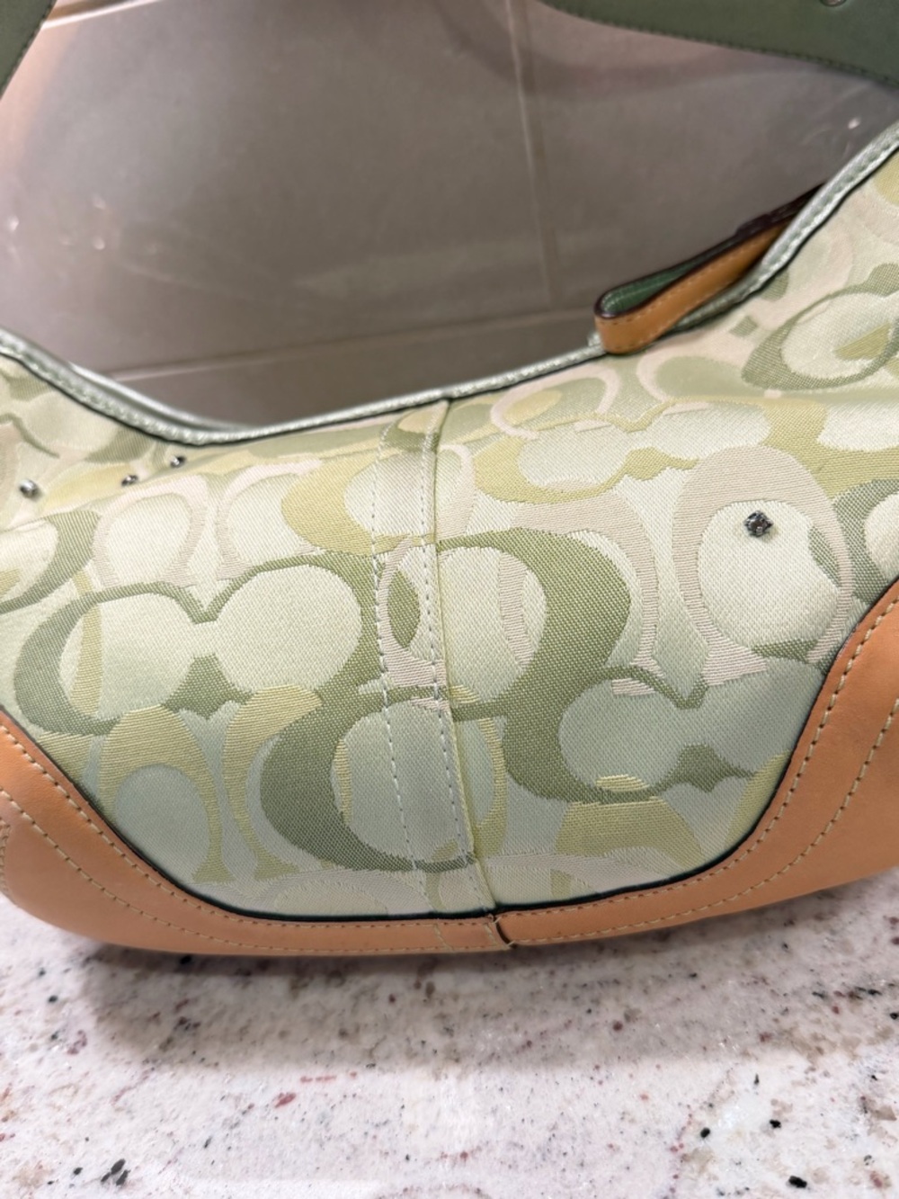 Vintage Coach Light Green Signature Hobo with Tan Trim and Ladybug Accents - Picture 12 of 16